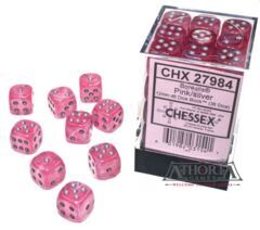 27984 Borealis: 12mm d6 Pink/silver Luminary Dice Block (36 dice)