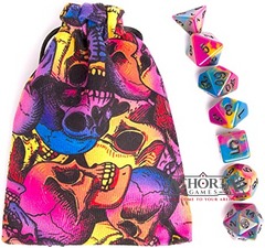 Rollooo Rainbow Skull DND Dice Set with Matching Velvet Drawstring Bag