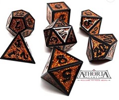 7 Piece Metal Polyhedral Dice Collection (Orange with Black Font)