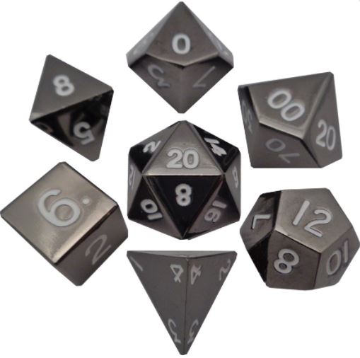 16mm Sterling Gray Metal Polyhedral Dice Set