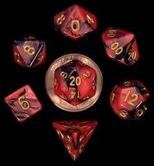 Metallic Dice Games - Mini Polyhedral 7 Dice Set: Red/Black w/Gold Numbers (4113)