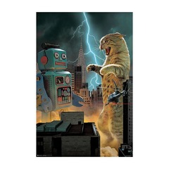 Catzilla VS Robot Art Poster