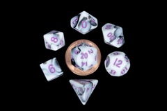 Metallic Dice Games - Mini Polyhedral Dice Set: Marble w/Purple Numbers (41037)