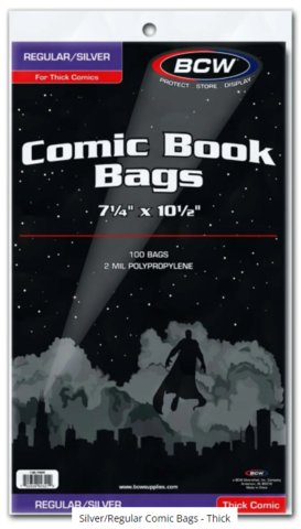 BCW - Regular / Silver - Thick Comic Bags (100 bags)