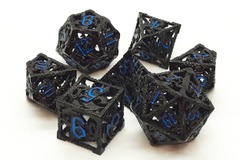 Hollow Metal Dragon Dice Set - Black/Light Blue