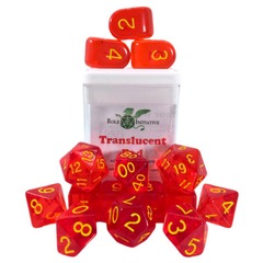 15CT DICE SET WITH ARCH'D4: TRANSLUCENT RED WITH YELLOW