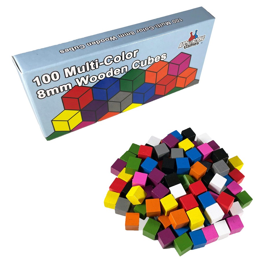 8mm Multi-Color Wooden Cubes (100)
