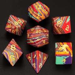 Rainbow Textured Stone Dice Set 7 Pieces for RPG