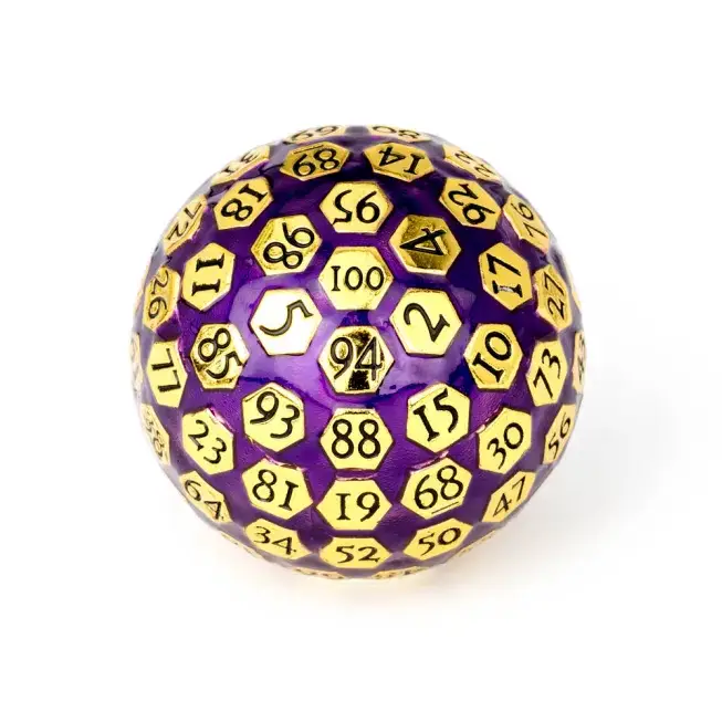 Mega Metal D100 Paperweight: One hundred sided dice for D&D Gold with Purple Enamel