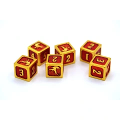 Solid Metal Draconis Six D6 Dice set - Gold and Red