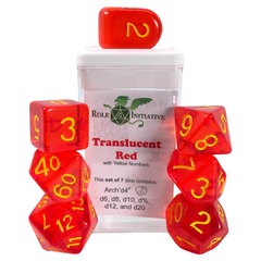 7CT DICE SET WITH ARCH'D4: TRANSLUCENT RED WITH YELLOW