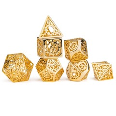 24K Gold Coated Hollow Metal Gear Polyhedral Dice Set