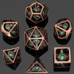 Dragon's Eye Hollow Metal Dice Set - Emerald Green Gems