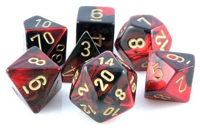 Chessex Polyhedral 7-Die Gemini Dice Set Black & Red W/ Gold Numbers CHX 26433 