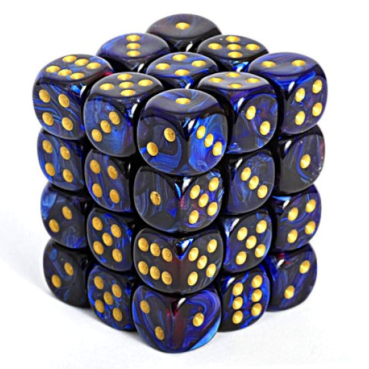 2-Pack Chessex Scarab 12mm d6 Royal Blue w/Gold Dice Block 36 Dice