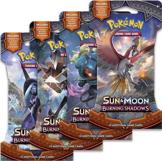 Pokemon Sun & Moon Burning Shadows Sleeved Booster Pack Lot of 4 sealed packs! 