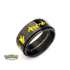 Pikachu Black Ion-Plated Stainless Steel Spinner Ring - Size 8
