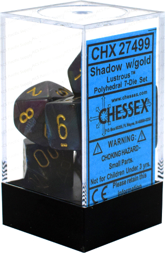 Polyhedral Dice Lustrous Shadow w/ Gold 7-Die Set CHX 27499 