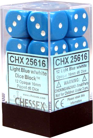 CHESSEX opaque 12mm 12 D6 LIGHT BLUE-WHITE DICE POKEMON