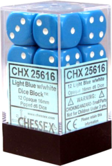Chessex Dice CHX 25616 Opaque 16mm D6 Light Blue w/ White Set of 12