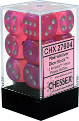 Chessex Dice CHX 27604 Borealis 16mm D6 Pink w/ Silver Set of 12
