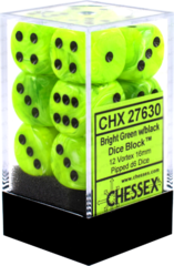 Chessex Dice CHX 27630 Vortex 16mm D6 Bright Green w/ Black Set of 12