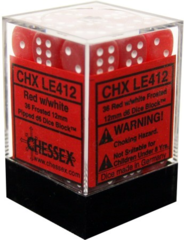 Chessex Dice CHX LE412 Frosted 12mm D6 Red w/ White Set of 36
