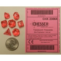 Chessex Dice CHX 23064 MINI Translucent Polyhedral Pink w/ White Set of 7