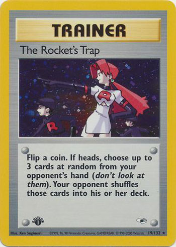 1st Edition The Rocket's Trap Holo 19/132 Trainer Gym Heroes Pokemon Card NM