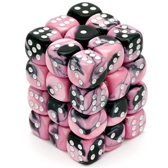 Chessex Dice Gemini Black Pink w/ White d6 Sets 36 12mm Six Sided Die CHX 26830 