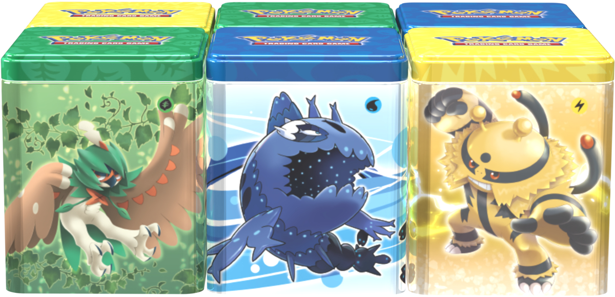 Pokemon 2022 Stacking Tins DISPLAY Box (6 Grass/Lightning/Water Tins)
