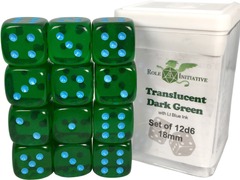 Role 4 Initiative - Translucent Green/Light Blue 18mm 12D6 Pips Dice