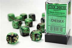 Chessex - Gemini Black-Green/Gold 12D6 - CHX26639