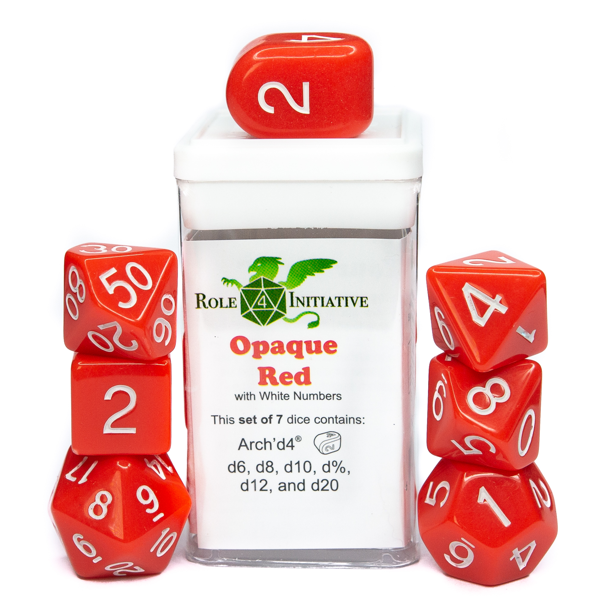 Role 4 Initiative - Opaque Red / White Numbers  7pc