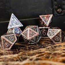 BALLAD OF THE BARD BLOOD ON SILVER METAL DICE SET