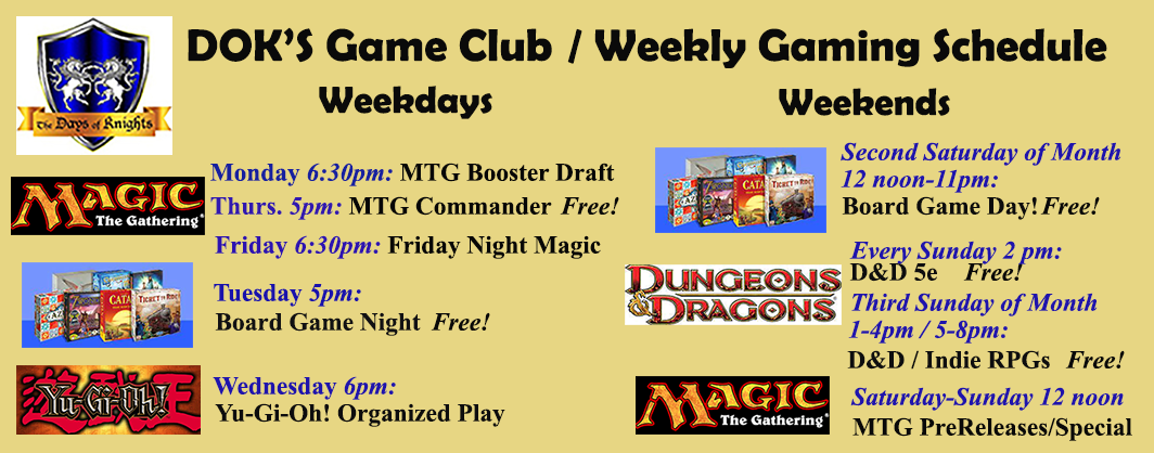 DOKs Game Club Weekly Schedule