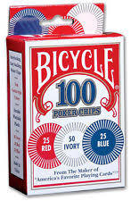 Bicycle 100 Poker Chips (Plastic): 50 Ivory, 25 Blue, 25 Red