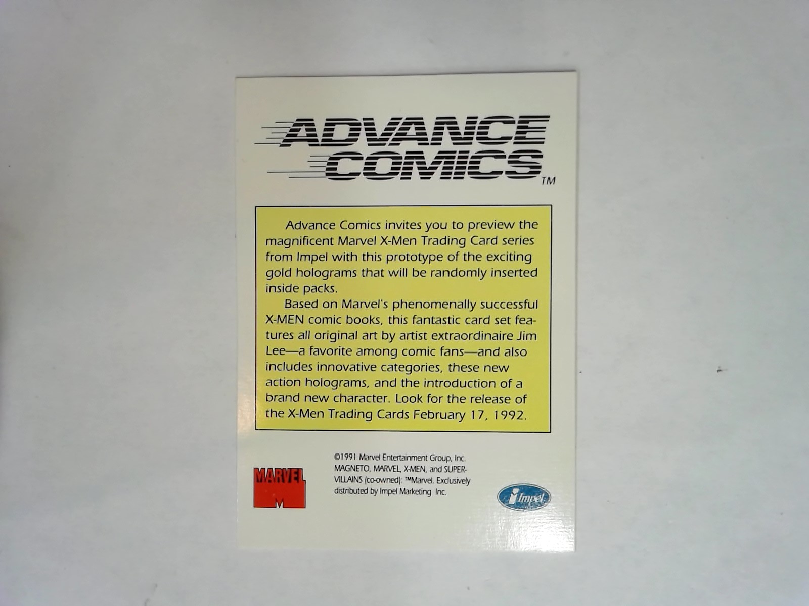 Magneto Hologram X-Men Advanced Comics Preview Promo Impel Trading Card (1991)