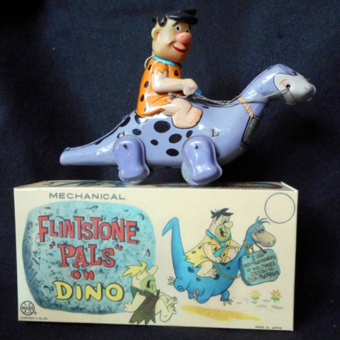 Flintstone Pals Fred Riding Dino © 1962 Marx Linemar - Toys » Tin