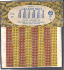 Win a Tin of Delicious Nuts Punch Board © 1930s 2cents/800 holes