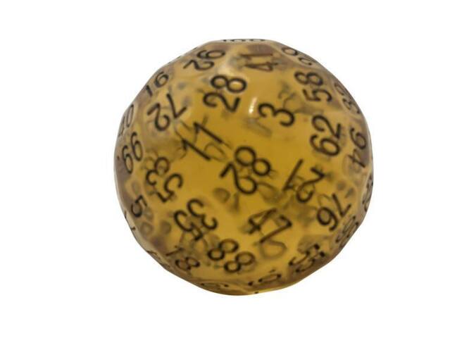 100 Sided Polyhedral Dice D100 - Translucent Amber With Black