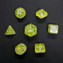 Feywild's Echo - Yellow with Foil Inclusions and Silver Numbers Dice Set