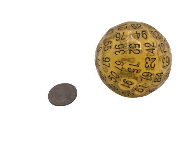 100 Sided Polyhedral Dice D100 - Translucent Amber With Black