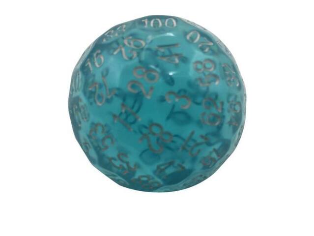100 Sided Polyhedral Dice D100 - Translucent Blue With White