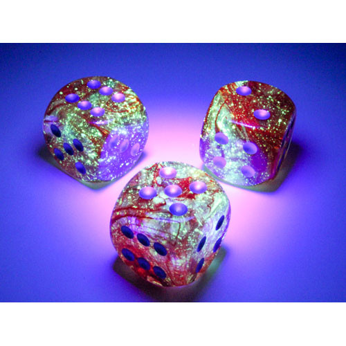 Chessex 16mm D6 Dice Set: Nebula Luminary - Red with Silver (12)