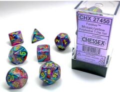 Festive Mosaic with Yellow 7ct Polyhedral Dice Set - CHX27450