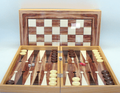 Backgammon - Walnut Decoupage with Chess Board Back (19inches)