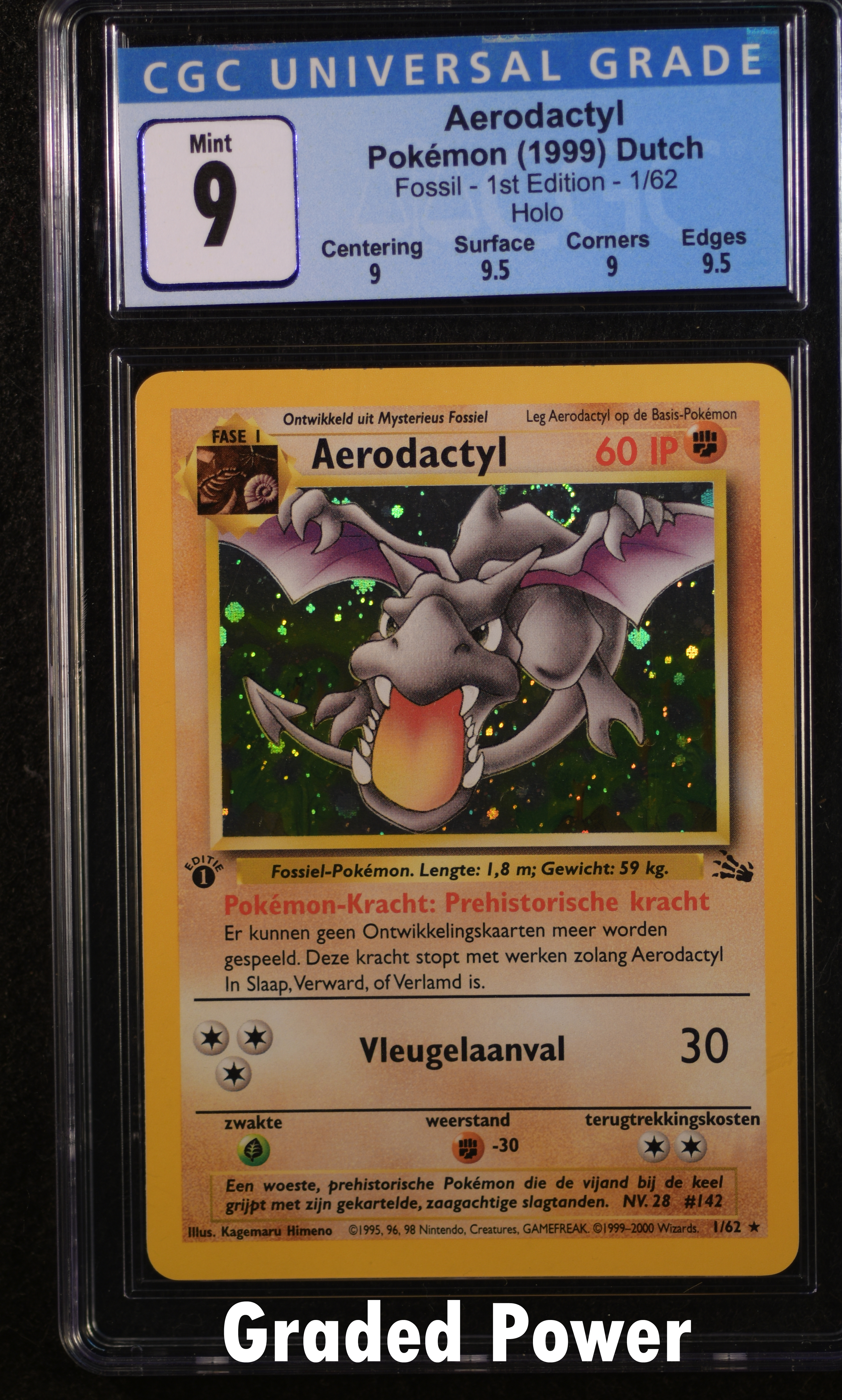 Aerodactyl CGC 9 HOLO (8022) 1/62 Quad ++ - Pokemon Graded Cards » Fossil  1st Edition Dutch - Graded Power