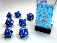 Opaque Blue / White 7 Dice Set - CHX25406