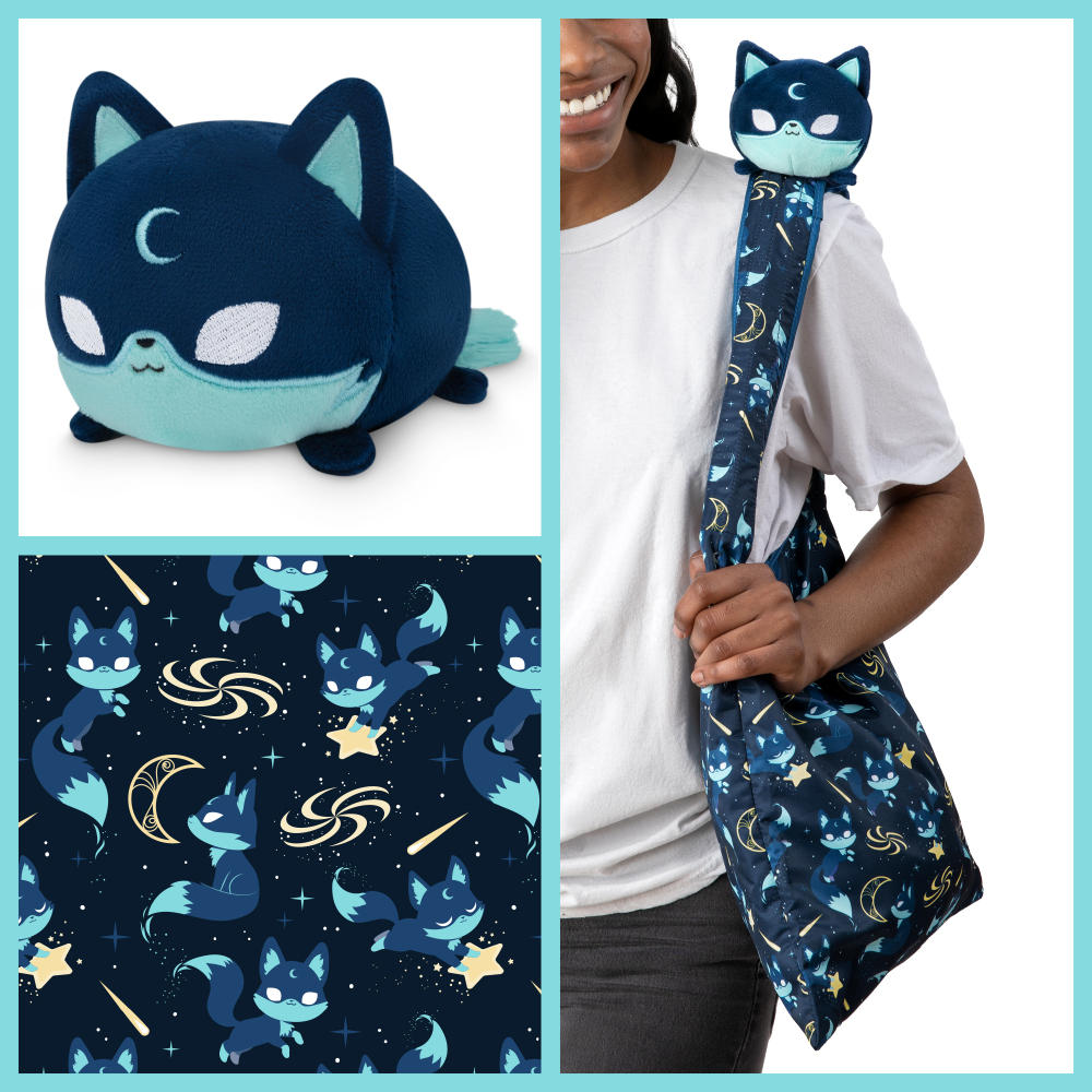 Dark Blue Moon Fox Plushie Tote Bag